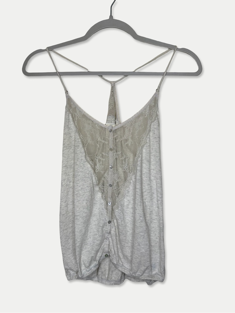 Abercrombie & Fitch S Lace Racerback Button Tank Top Y2K Boho Gray